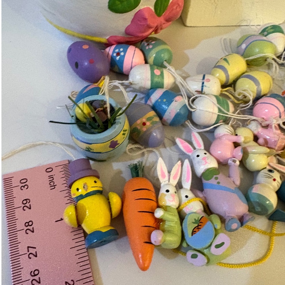 2 Easter Egg Trees with 36‎ Wooden Ornaments Spring Decor Rabbits Ducks Chicks - Picture 3 of 9